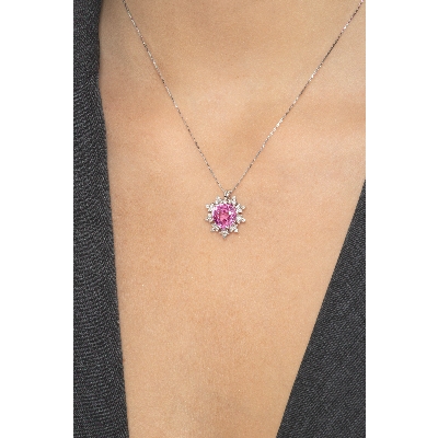 Pink Sapphire necklace with diamonds 