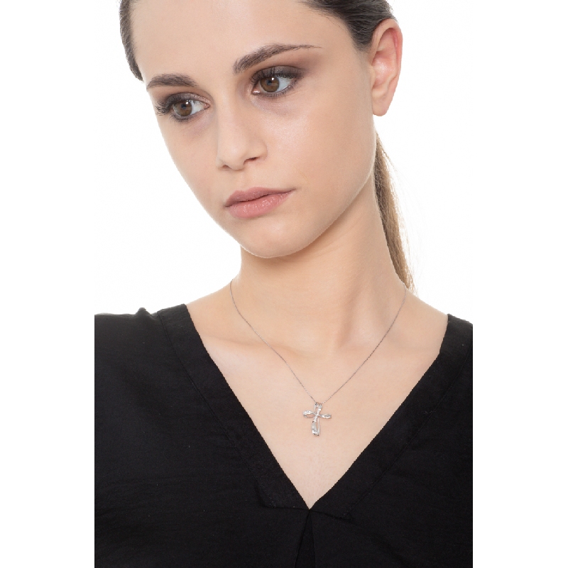 Rounded cross necklace in white gold 18k with diamonds Rounded cross necklace in white gold 18k with diamonds