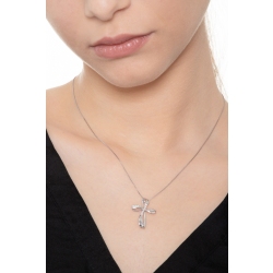 Rounded cross necklace in white gold 18k with diamonds 2