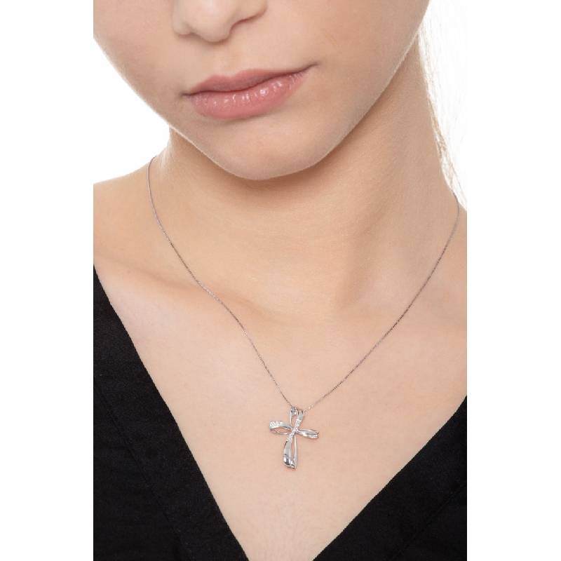 Rounded cross necklace in white gold 18k with diamonds Rounded cross necklace in white gold 18k with diamonds