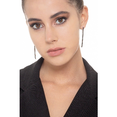 Thin drop tennis earrings with black diamonds in 18k white gold