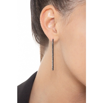 Thin drop tennis earrings with black diamonds in 18k white gold