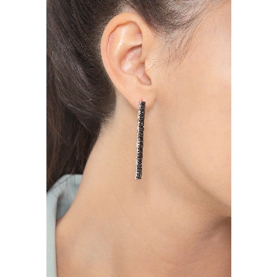 Black diamonds tennis earrings in white gold 18k burnished tips