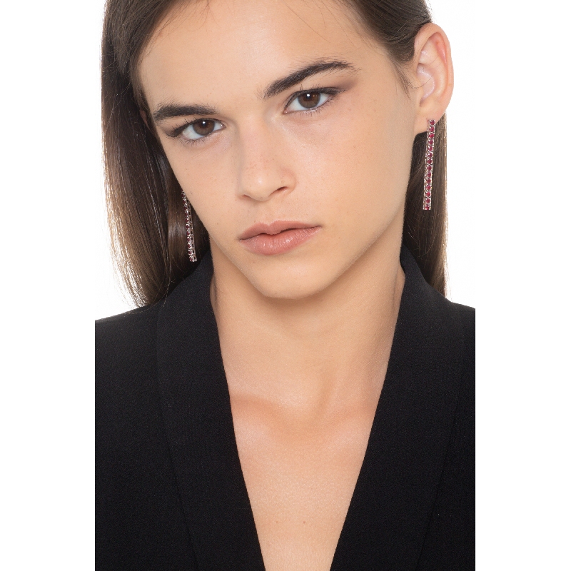 18k white gold drop tennis earrings with rubies