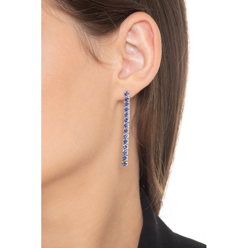 18k white gold drop tennis earrings with sapphires