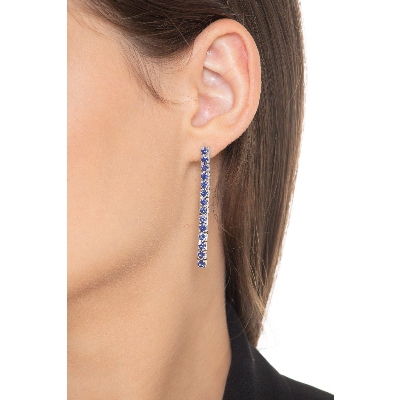 18k white gold drop tennis earrings with sapphires
