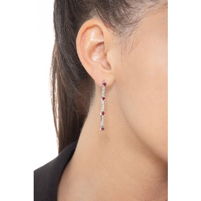 18k white gold alternate tennis earrings with rubies and diamonds