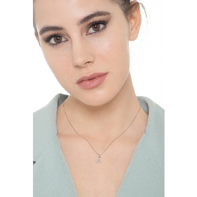 White gold necklace with A letter in diamonds