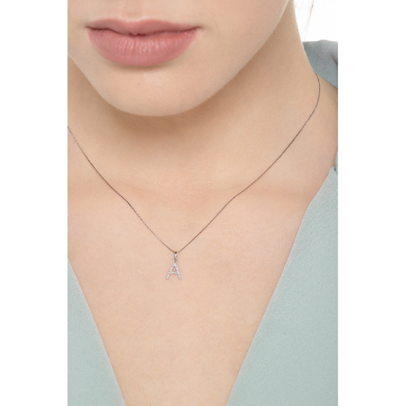 White gold necklace with A letter in diamonds