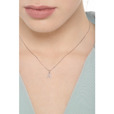 White gold necklace with A letter in diamonds