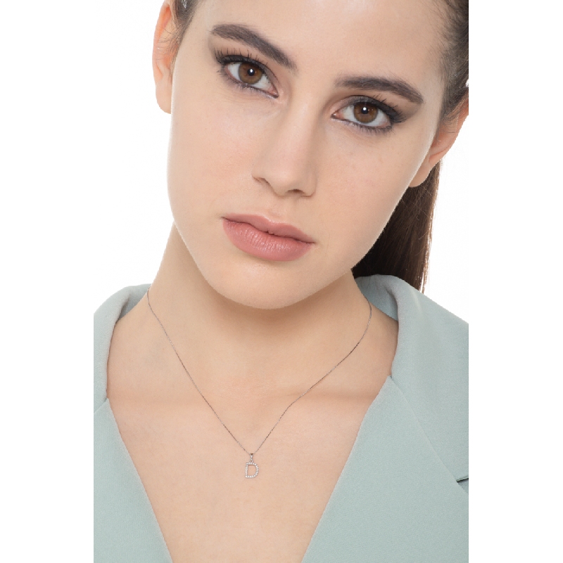 White gold necklace with D letter in diamonds White gold necklace with D letter in diamonds