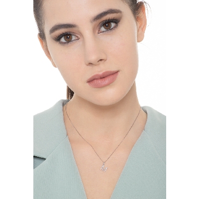 Letter M pendant with diamonds in 18k white gold