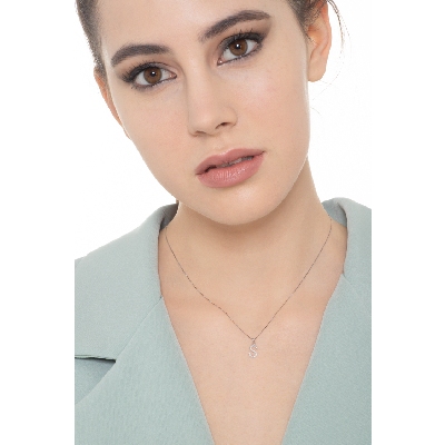 Necklace with A letter in white gold and diamonds
