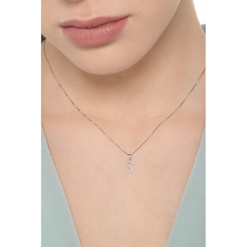 Necklace with A letter in white gold and diamonds Necklace with A letter in white gold and diamonds