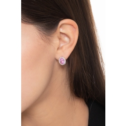 White gold 18k halo earrings with pink sapphires oval cut and diamonds  2