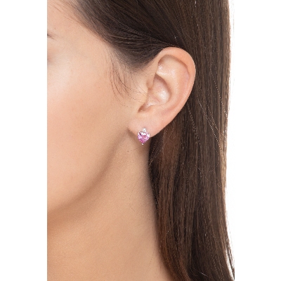 18k white gold earrings with heart cut pink sapphires and round cut diamonds
