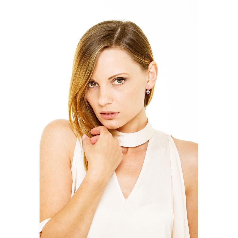 White gold 18k drop earrings with amethysts and diamonds  White gold 18k drop earrings with amethysts and diamonds