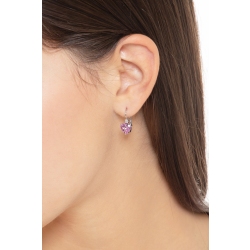 White gold 18k drop earrings with pink sapphires heart cut and diamonds 2