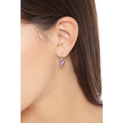 White gold 18k drop earrings with pink sapphires heart cut and diamonds