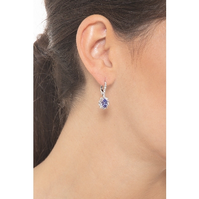 White gold 18k drop earrings with oval tanzanite and diamonds 