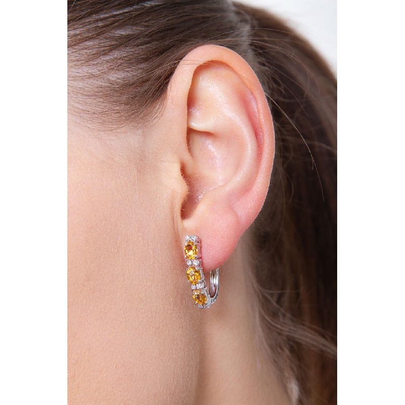 18k white gold hoop earrings with diamonds and citrine 18k white gold hoop earrings with diamonds and citrine