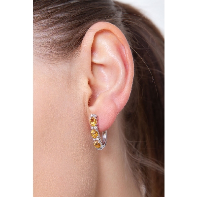 18k white gold hoop earrings with diamonds and citrine