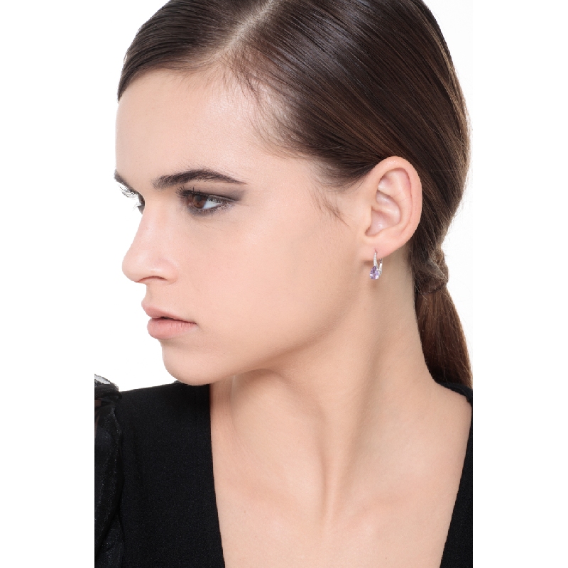18k white gold drop earrings with amethyst and diamonds  18k white gold drop earrings with amethyst and diamonds