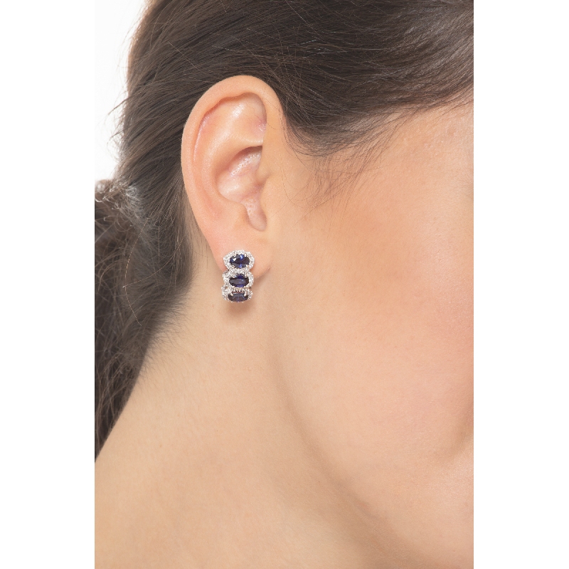 White gold 18k earrings with blue sapphires oval cut and diamonds  White gold 18k earrings with blue sapphires oval cut and diamonds