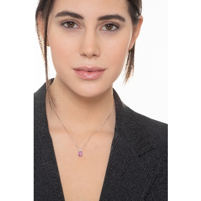 Solitaire pink sapphire necklace with diamond