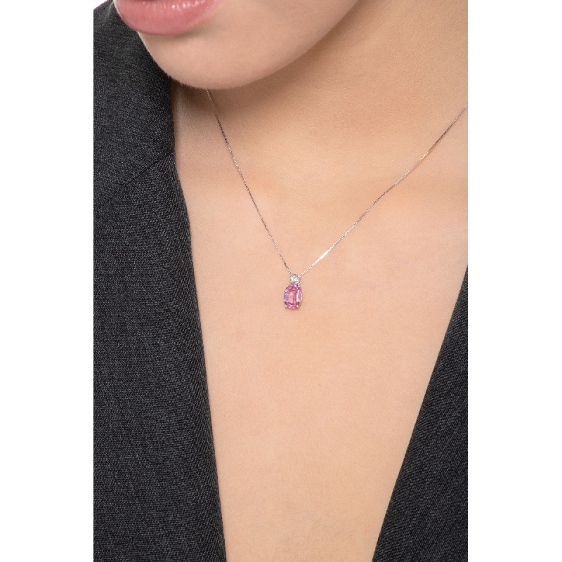 Solitaire pink sapphire necklace with diamond Solitaire pink sapphire necklace with diamond