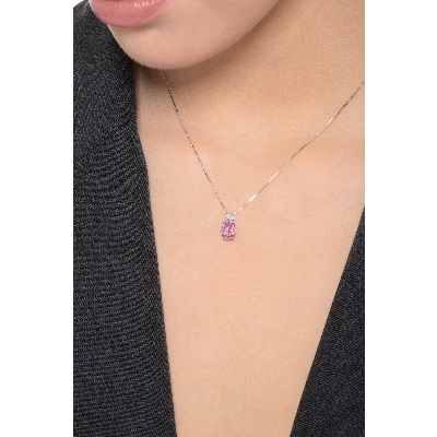 Solitaire pink sapphire necklace with diamond