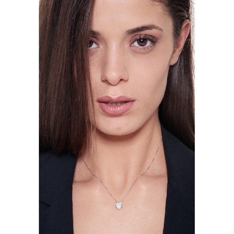 White gold 18k necklace with diamonds heart  White gold 18k necklace with diamonds heart