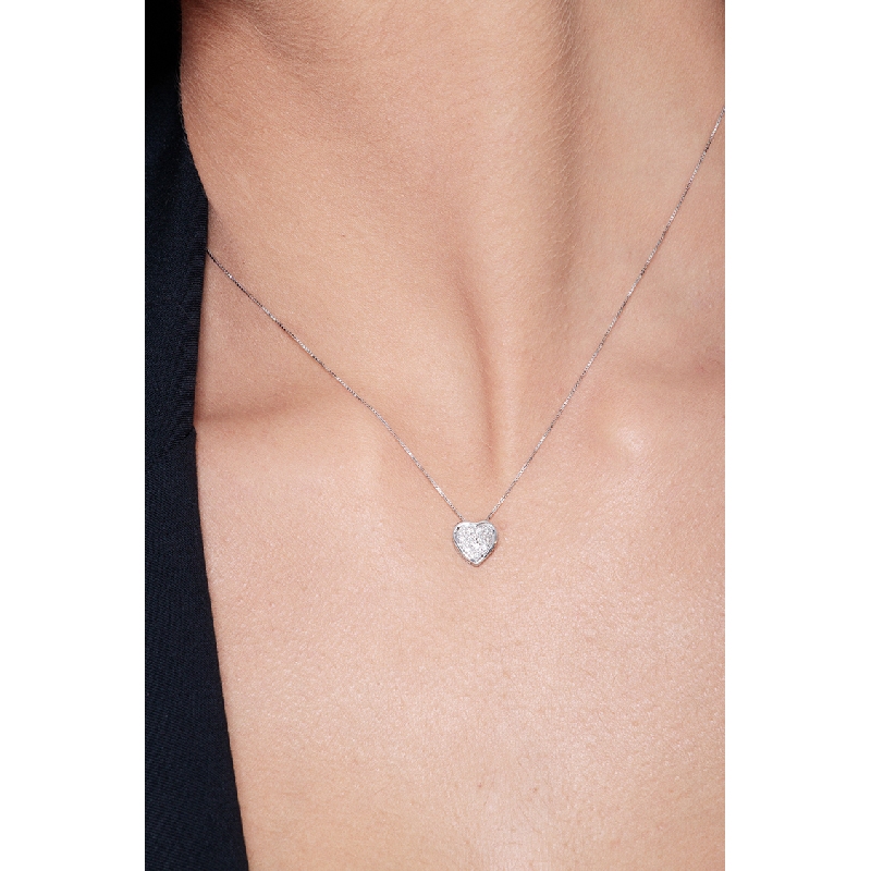 White gold 18k necklace with diamonds heart  White gold 18k necklace with diamonds heart