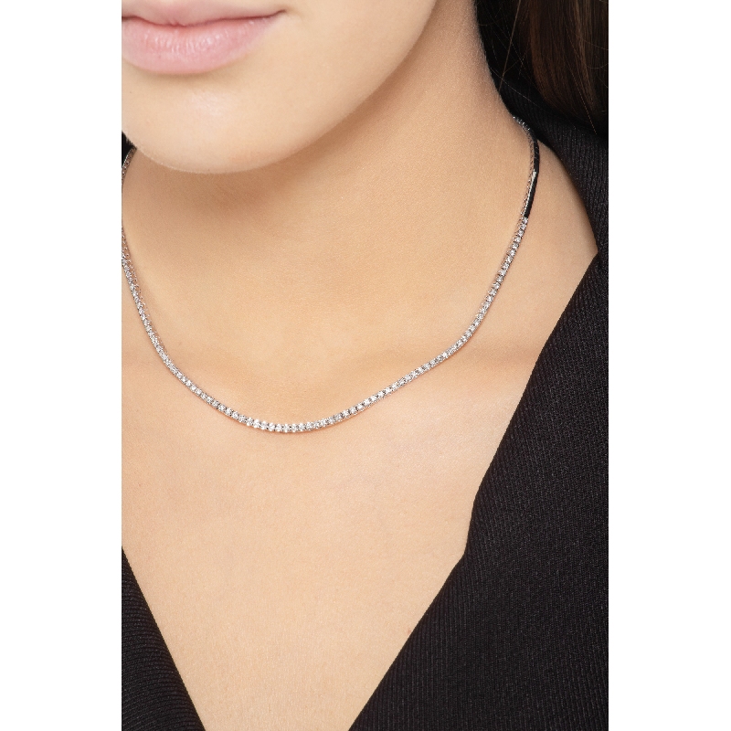 Small diamond tennis necklace in 18k white gold