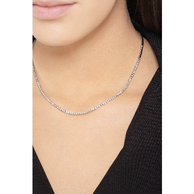 Small diamond tennis necklace in 18k white gold