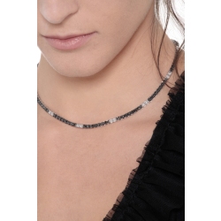 Black and white diamond tennis necklace in 18k white gold 2