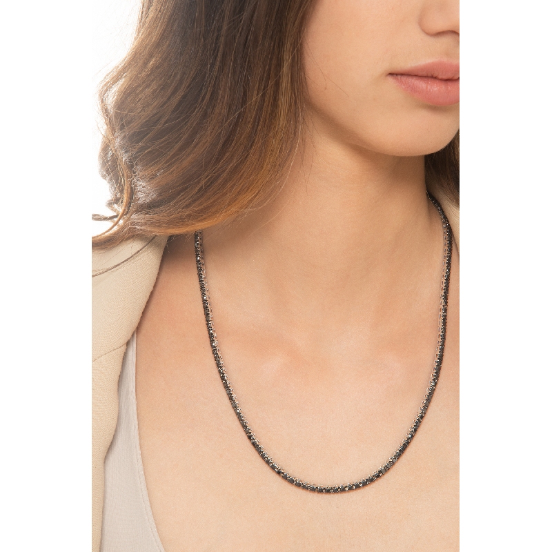 18k white gold tennis necklace with black diamonds