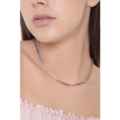 Tennis necklace in yellow gold 18k with multicolor sapphires