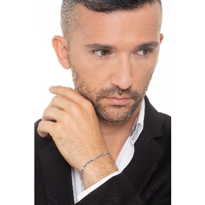 Tennis bracelet in white gold 750 with blue sapphires and diamonds