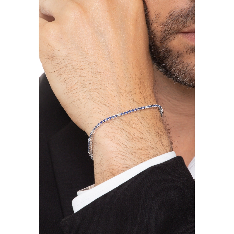 Tennis bracelet in white gold 750 with blue sapphires and diamonds Tennis bracelet in white gold 750 with blue sapphires and diamonds