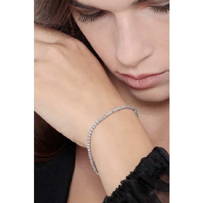 Wire tennis bracelet in white gold 18k with diamonds