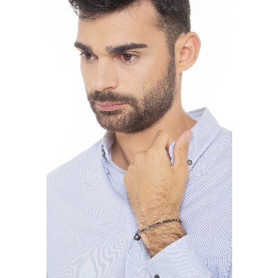 Wire style tennis bracelet with black and white round cut diamonds