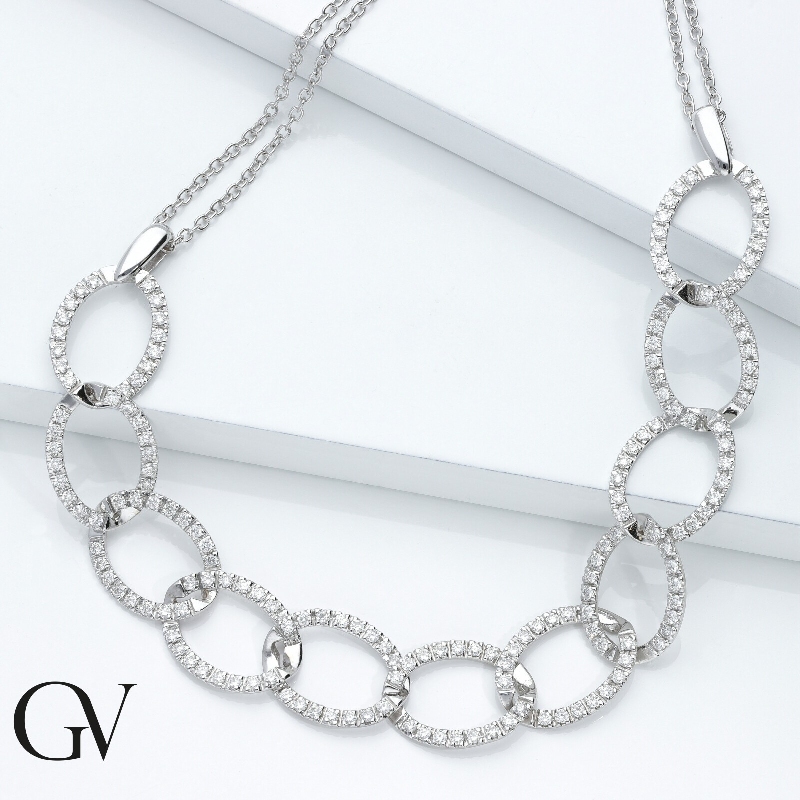 18k white gold oval iced out necklace with diamonds 18k white gold oval iced out necklace with diamonds