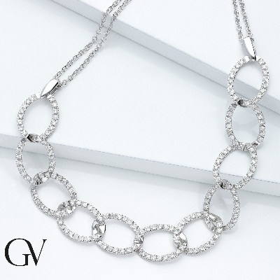 18k white gold oval iced out necklace with diamonds