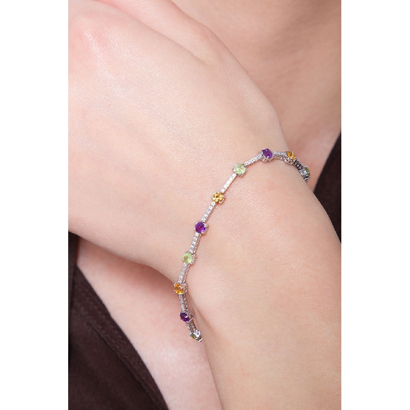 Alternate bracelet  in white gold 18k with multicolor gemstones and diamonds  Alternate bracelet  in white gold 18k with multicolor gemstones and diamonds