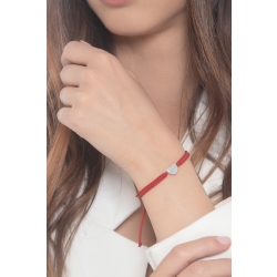 Red fabric cord bracelet with heart charm in white gold 18k and diamonds 2