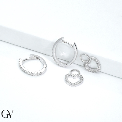 Earrings in white gold 18k with heart diamonds pendant