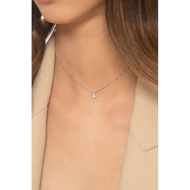 Necklace in white gold 18k with heart pendant with diamonds Necklace in white gold 18k with heart pendant with diamonds