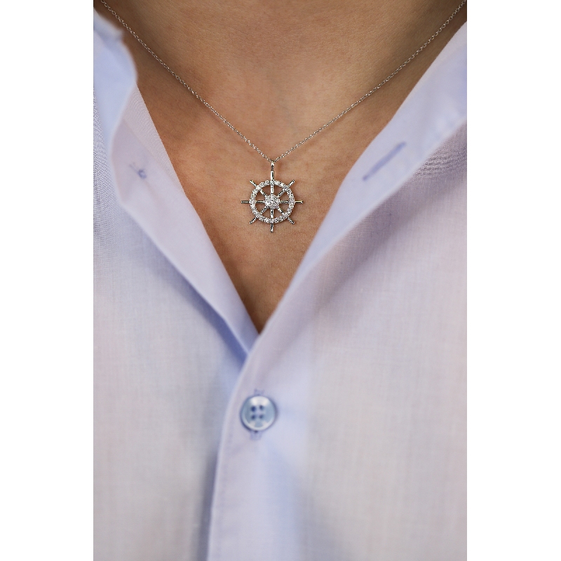 Necklace in white gold 18k with helm charm in diamonds Necklace in white gold 18k with helm charm in diamonds