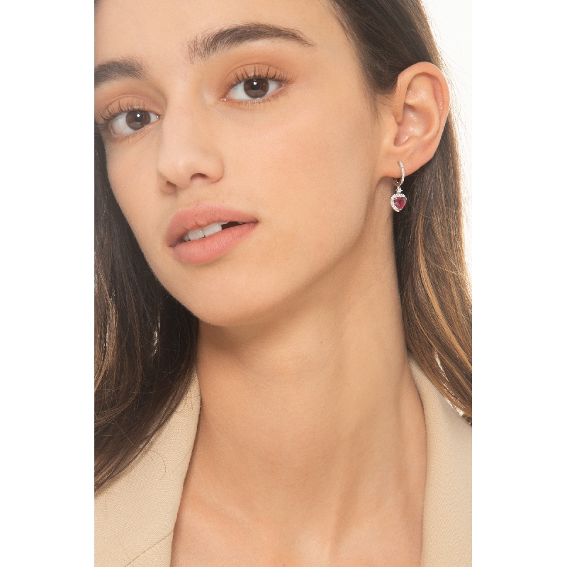 18k white gold earrings with diamonds and rubies heart cut 18k white gold earrings with diamonds and rubies heart cut